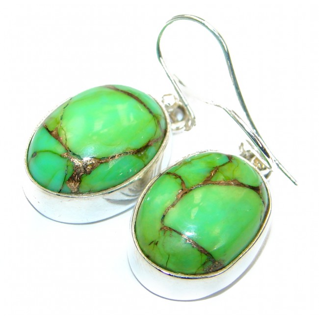 Precious genuine Green Turquoise .925 Sterling Silver handmade earrings
