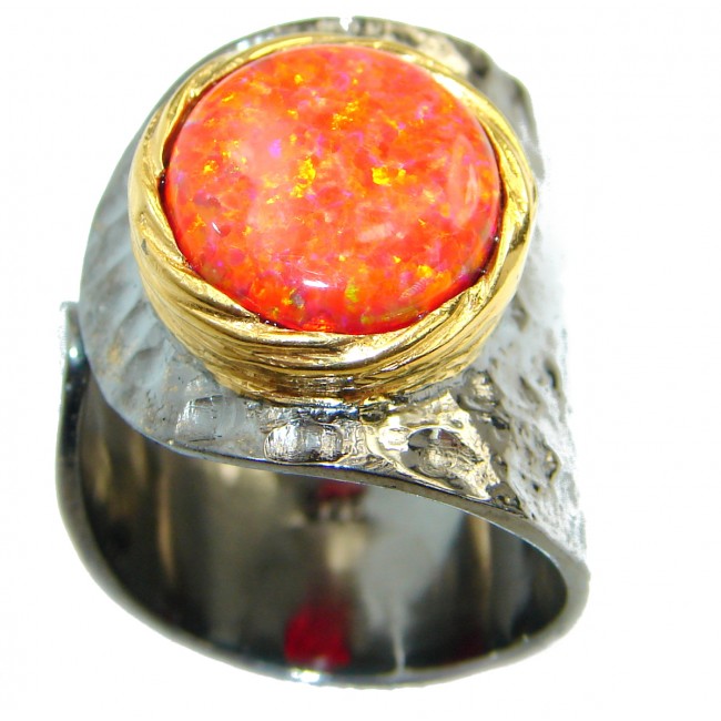 Japanese Red Opal .925 Sterling Silver handcrafted poison ring size 7 adjustable