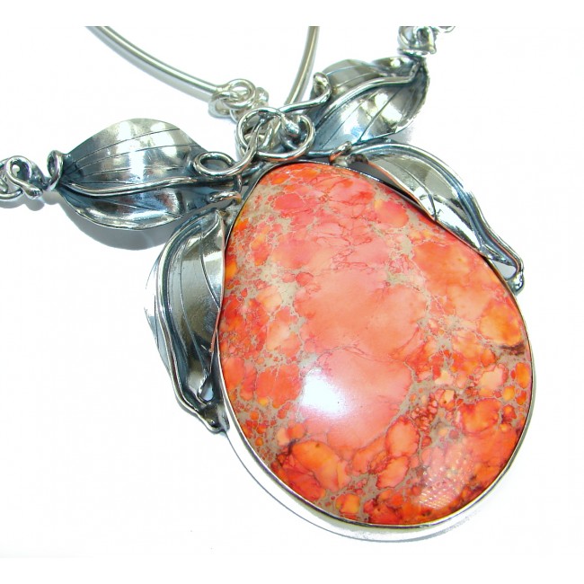Huge Passion Fruit Sea Sediment Jasper .925 Sterling Silver handmade necklace