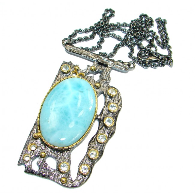 Luxury Larimar Swiss Blue Topaz Gold over .925 Sterling Silver handcrafted necklace