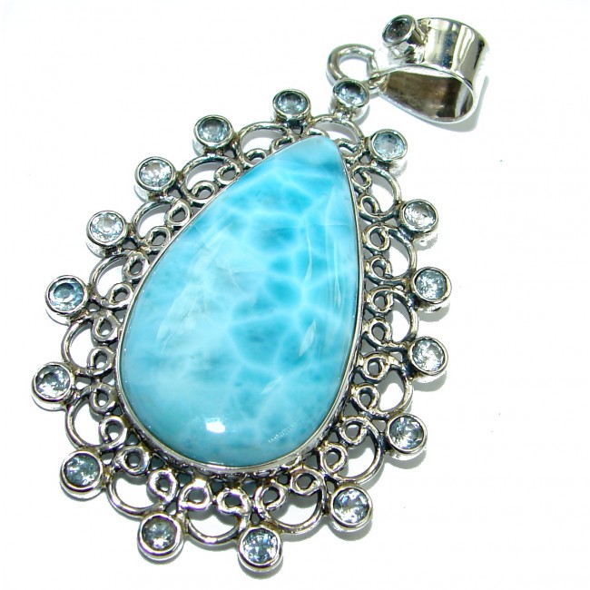 Huge Blue Beauty genuine Larimar .925 Sterling Silver handmade pendant