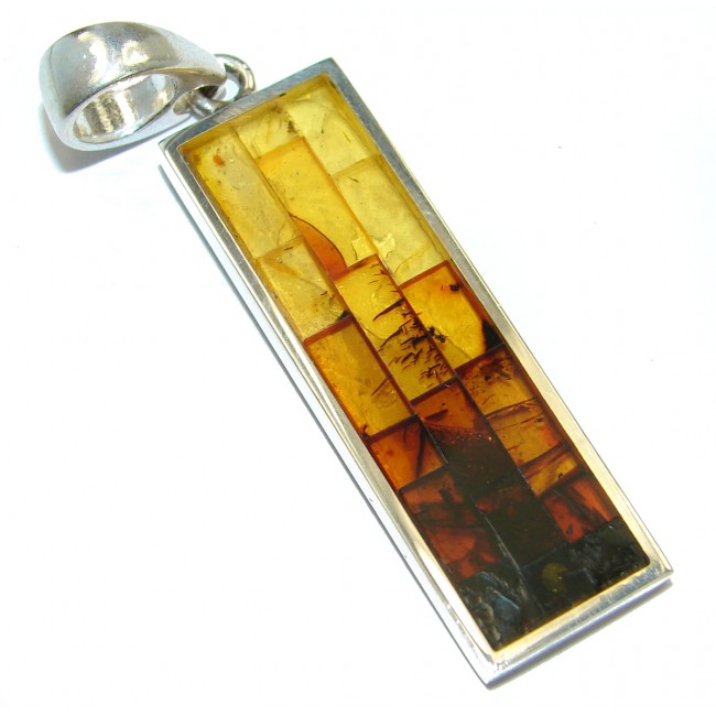 Excellent Mosaic Polish Amber .925 Sterling Silver handcrafted Pendant
