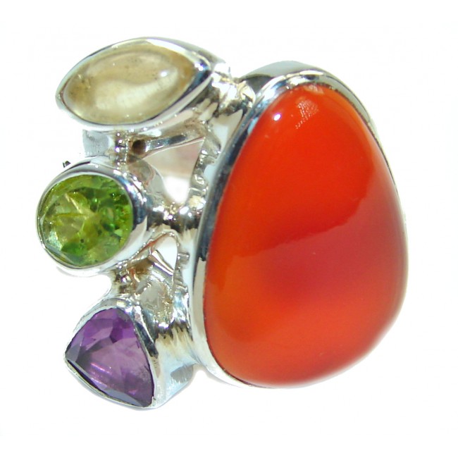Perfect Carnelian .925 Sterling Silver handmade Ring s. 7 adjustable
