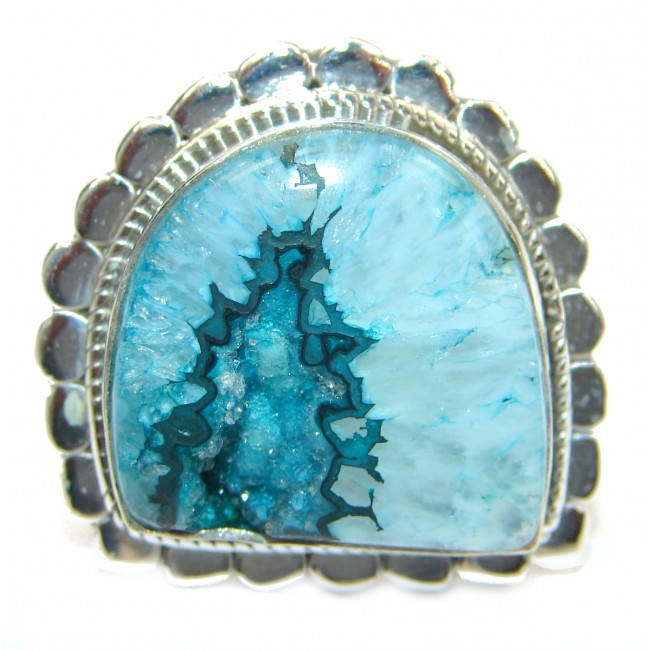 Exotic Druzy Agate .925 Silver Ring s. 8 1/2