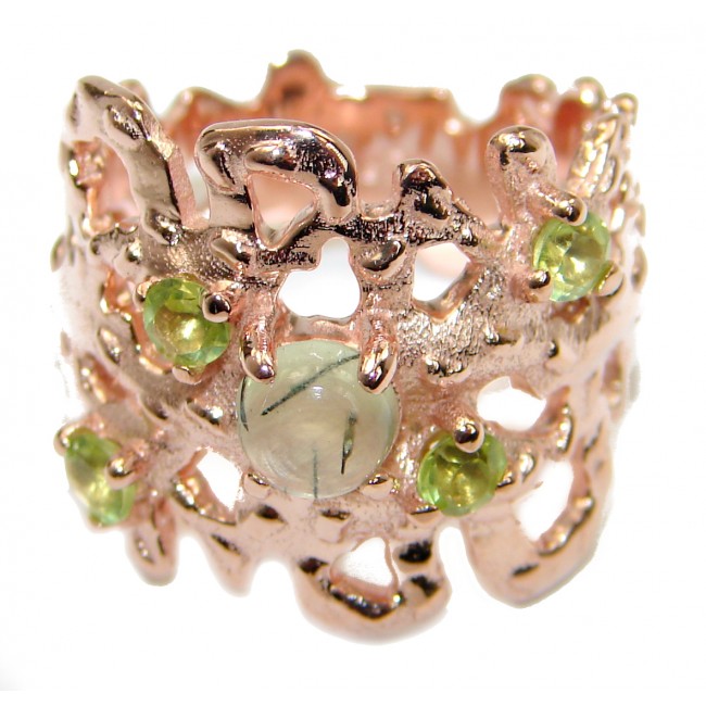 Great Prehnite Rose Gold over .925 Sterling Silver handmade Cocktail Ring s. 6 1/4