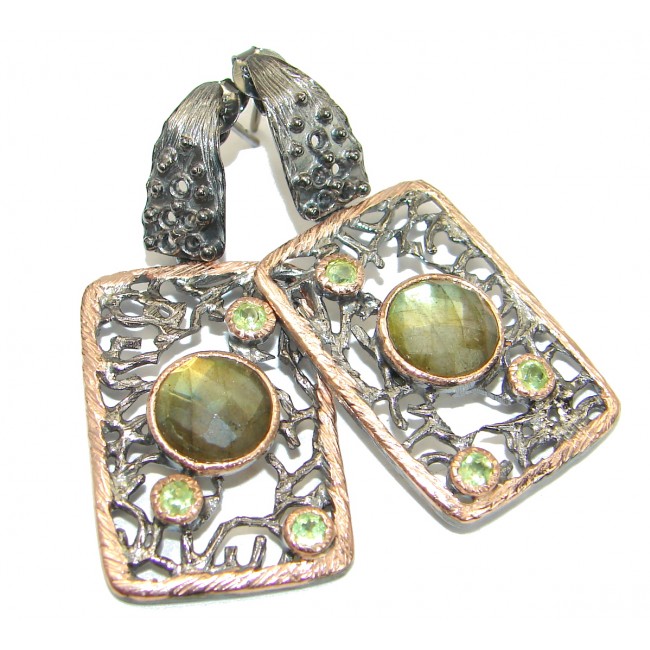 Perfect genuine Labradorite 14K Gold over .925 Sterling Silver handmade earrings