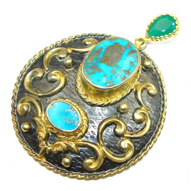Exquisite Sleeping Beauty Turquoise Gold over .925 Sterling Silver handmade Pendant