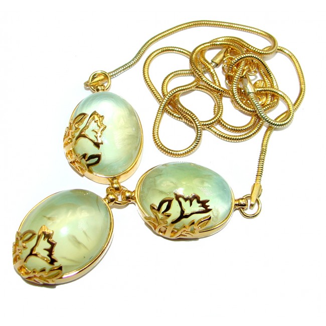 Fine Art Genuine Prehnite 18K Gold over .925 Sterling Silver handmade necklace