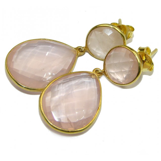 Enchanted Beauty genuine Rose Quartz 14K Gold over .925 Sterling Silver handmade earrings