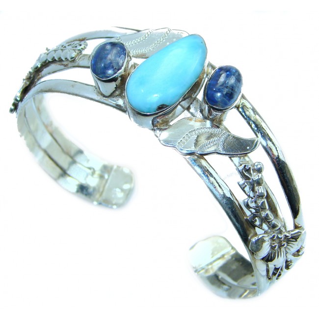 Perfect Harmony Blue Larimar Kyanite .925 Sterling Silver handcrafted Bracelet / Cuff