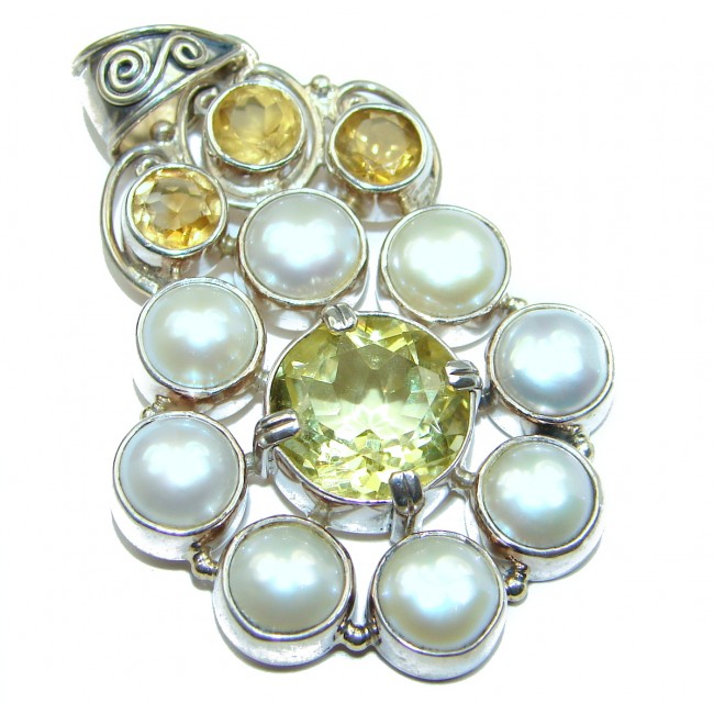 White Fresh Water Pearl & Citrine .925 Sterling Silver handcrafted pendant