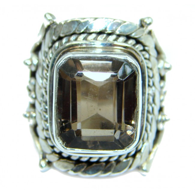 Vintage Style Smoky Topaz .925 Sterling Silver handmade Cocktail Ring s. 7 1/4