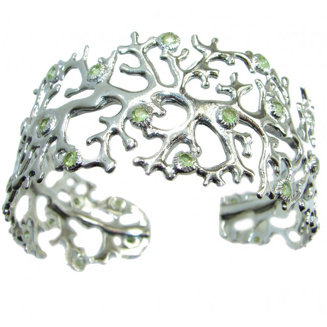 Chunky authentic Peridot .925 Sterling Silver handcrafted Bracelet / Cuff