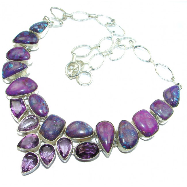 Huge Boho Style Purle Turquoise .925 Sterling Silver handcrafted necklace