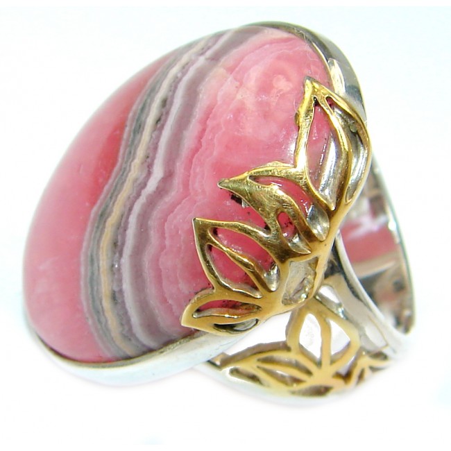 Top Quality Rhodochrosite 14K Gold over .925 Sterling Silver handmade ring size 7 adjustable