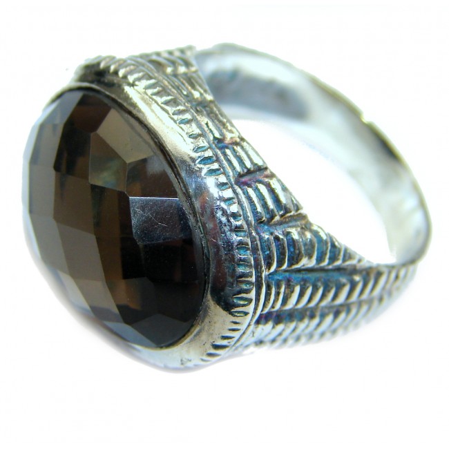 Dramatic Design Smoky Topaz .925 Sterling Silver handmade Cocktail Ring s. 8 3/4