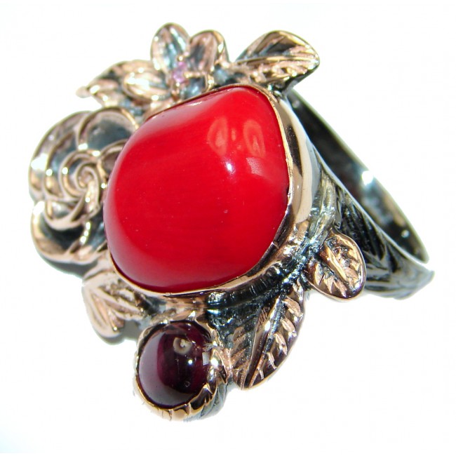 Natural Fossilized Coral 14K Gold over .925 Sterling Silver handmade ring s. 6 1/4