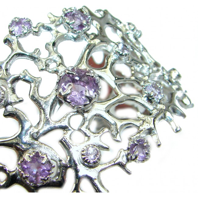 Chunky authentic Amethyst .925 Sterling Silver handcrafted Bracelet / Cuff