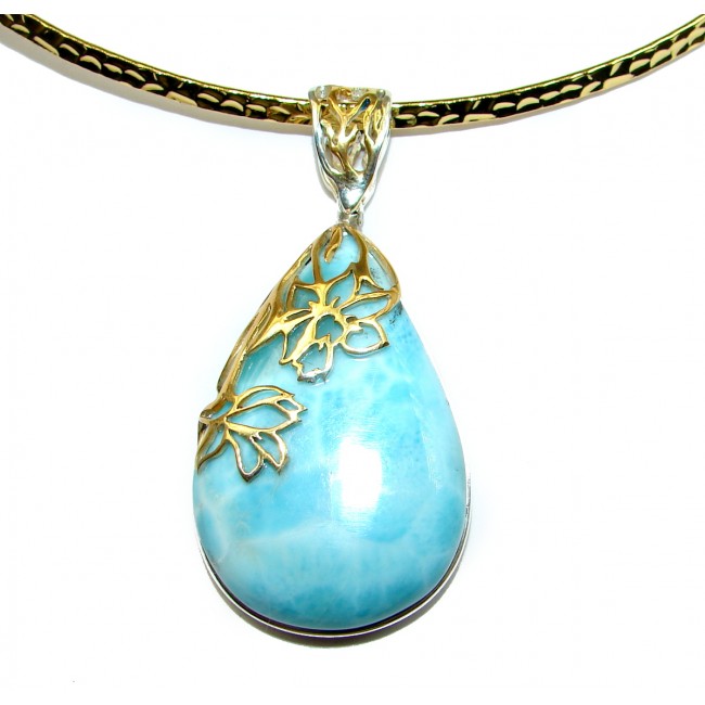 Large One of the kind Nature inspired Sublime Larimar .925 Sterling Silver handmade necklace