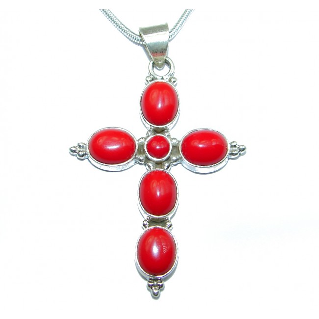Cross Coral .925 Sterling Silver handmade Necklace