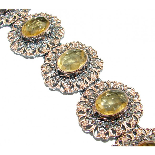 Rich Floral Design genuine Citrine 14K gold over .925 Sterling Silver handmade Bracelet