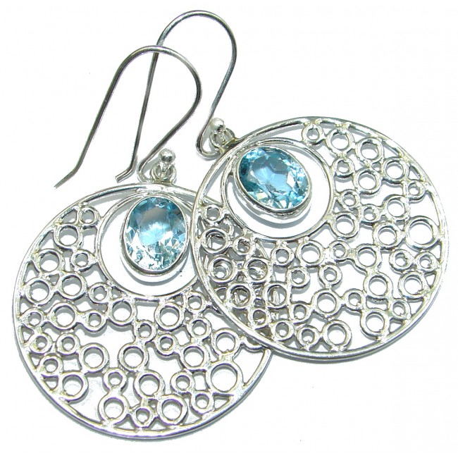 Rich Design Swiss Blue Topaz .925 Sterling Silver handcrafted earrings