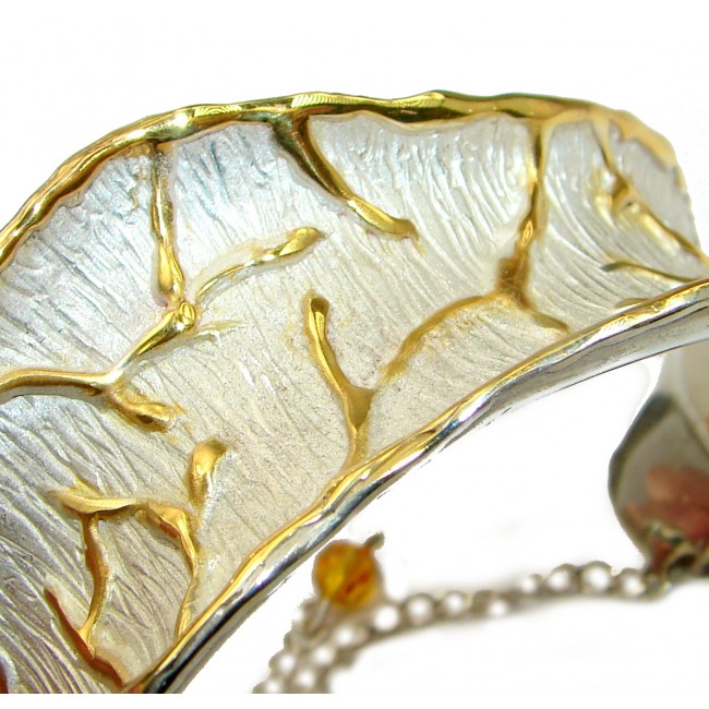 Perfect Harmony White Patina With Gold Accents .925 Sterling Silver handcrafted Bracelet / Cuff