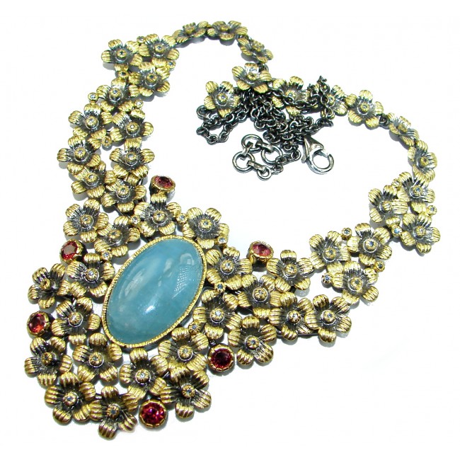 True Art genuine Aquamarine 14K Gold over Rhodium over .925 Sterling Silver handcrafted necklace