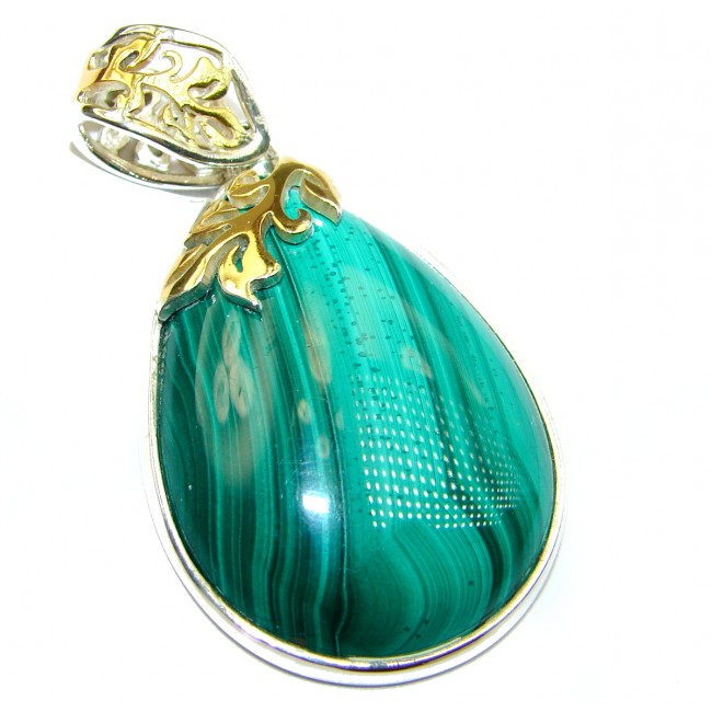 Top Quality Malachite two tones .925 Sterling Silver handmade Pendant