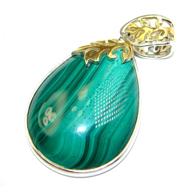 Top Quality Malachite two tones .925 Sterling Silver handmade Pendant