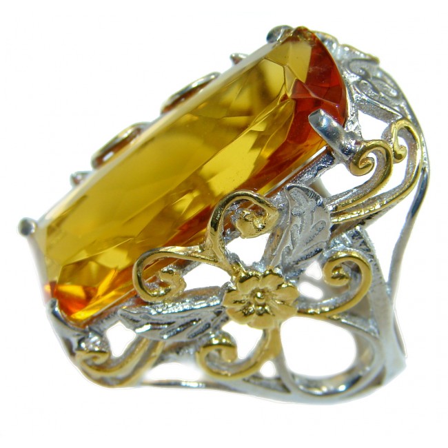 Exotic Golden Topaz two tones .925 Sterling Silver handcrafted Ring s. 6 1/2