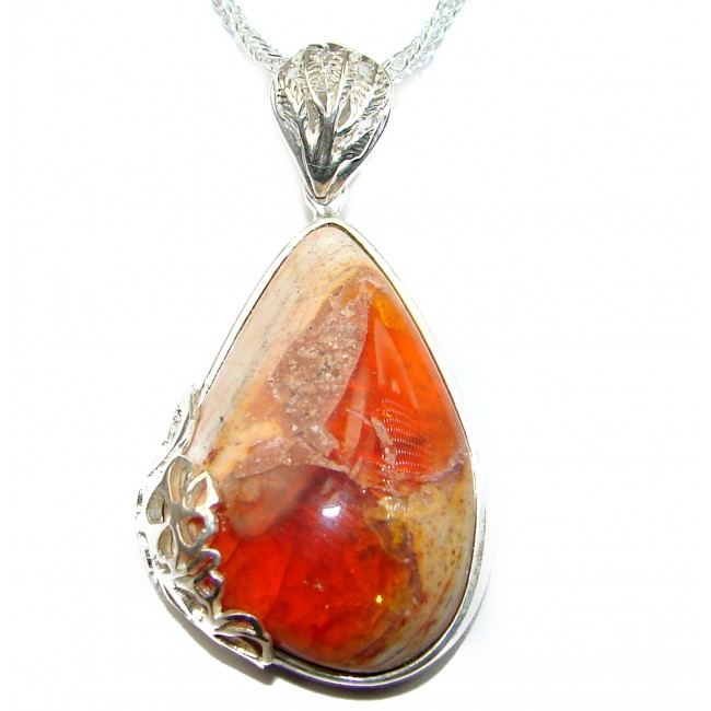 Sweet Heart Mexican Fire Opal .925 Sterling Silver handmade Necklace