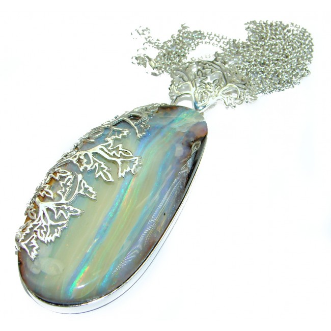 Spectacular Design AAA Australian Boulder Opal .925 Sterling Silver brilliantly handcrafted necklace