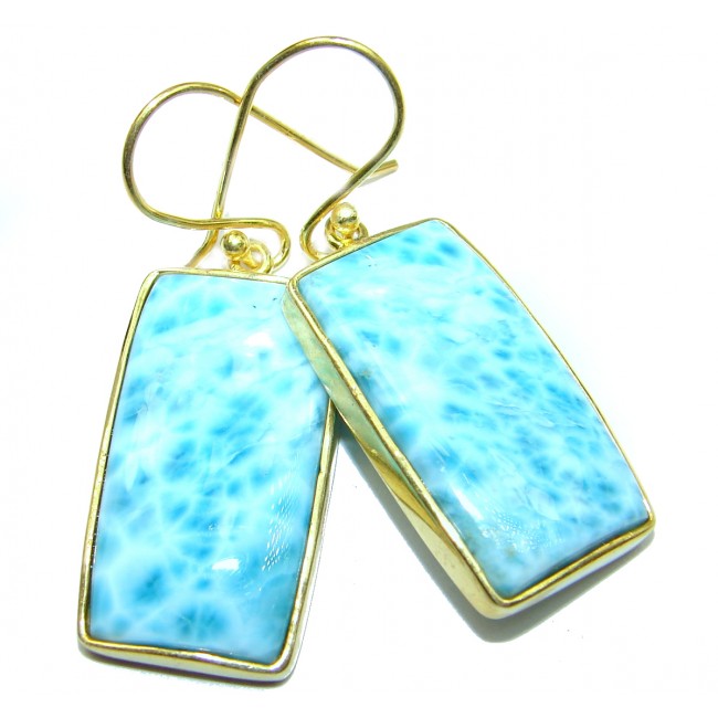 Blue Larimar Gold over .925 Sterling Silver handcrafted earrings