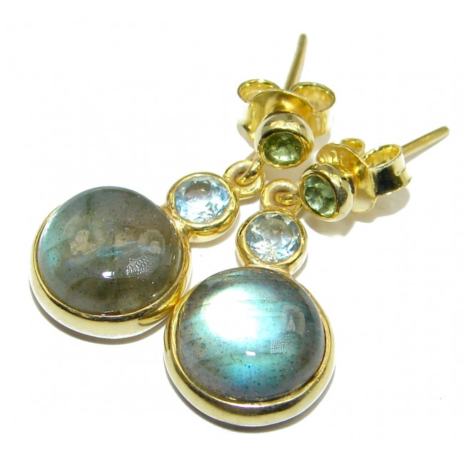 Perfect Labradorite Gold over .925 Sterling Silver handmade earrings