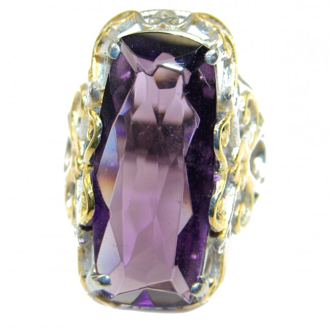Exotic Lilac Topaz two tones .925 Sterling Silver handcrafted Ring s. 7