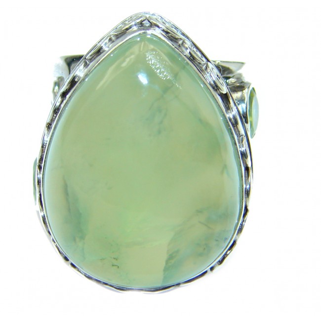 Supernova AAA+ Green Moss Prehnite Sterling Silver ring; size 7