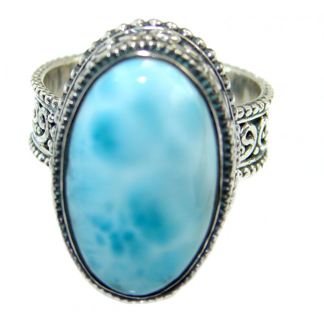Blue Treasure Larimar .925 Sterling Silver handmade ring s. 8 adjustable