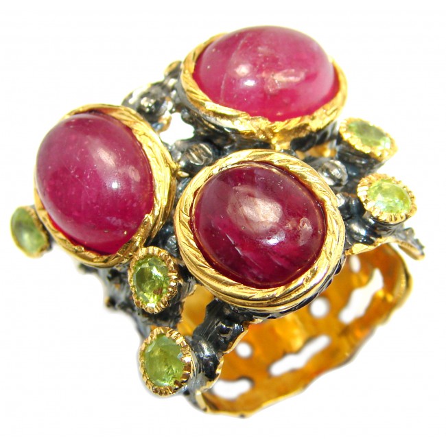 Large genuine Ruby 14K Gold over .925 Sterling Silver Statement ring; s. 8 3/4