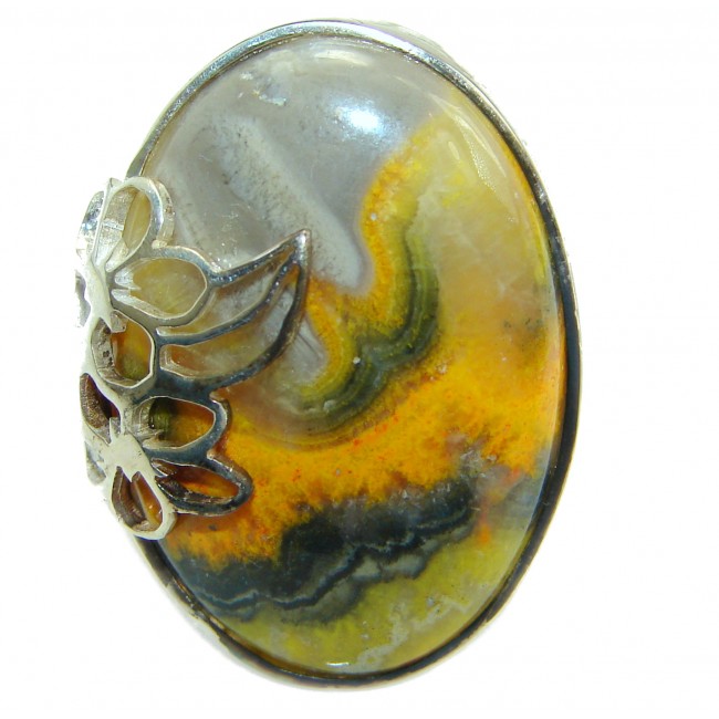 Vivid Beauty Yellow Bumble Bee oxidized .925 Jasper Sterling Silver ring s. 8