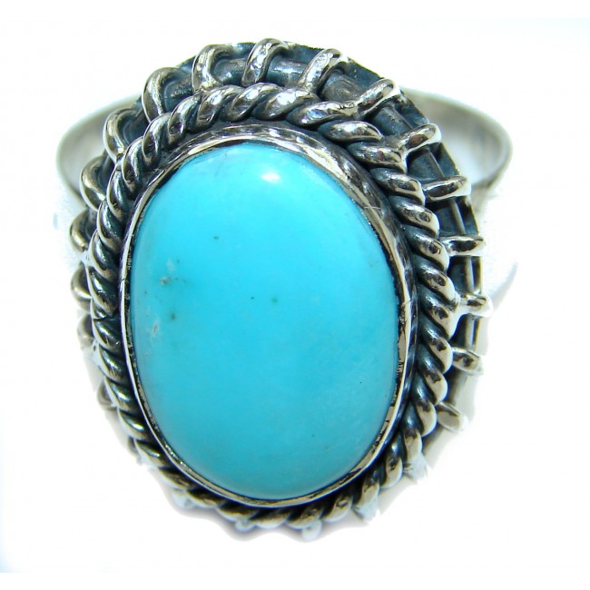 Genuine Sleeping Beauty Turquoise .925 Sterling Silver Ring size 8 adjustable