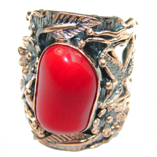 Natural Fossilized Coral 14K Gold over .925 Sterling Silver handmade ring s. 8 1/4