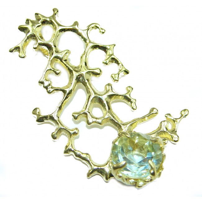 Ocean Reef Swiss Blue Topaz 14K Gold over .925 Sterling Silver handmade pendant