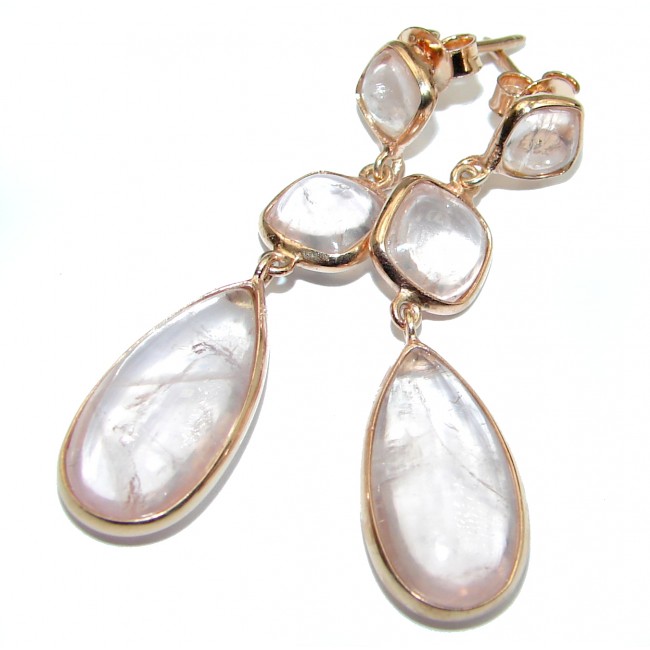 Exclusive genuine Rose Quartz 14K Gold over .925 Sterling Silver handcrafted earrings