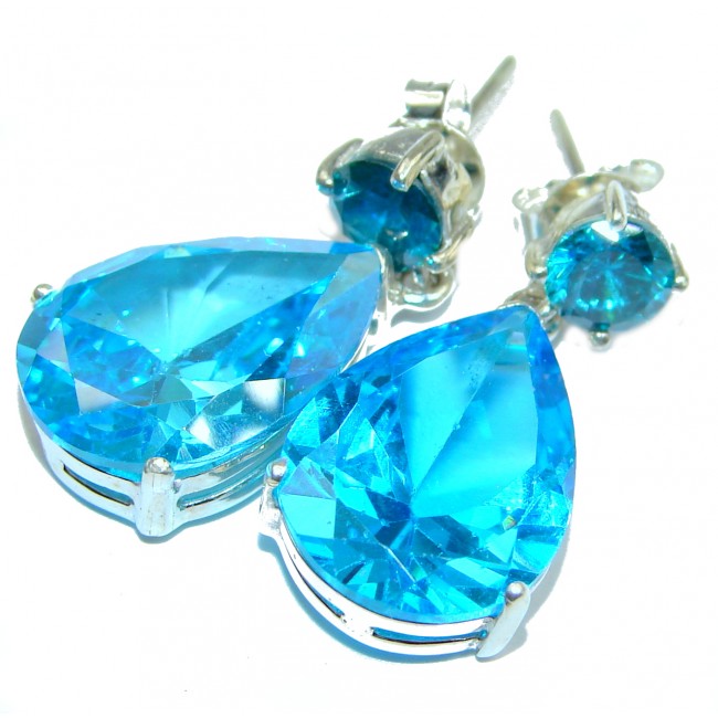 Angel Blue Cubic Zirconia .925 Sterling Silver handcrafted earrings