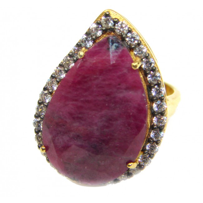 Large genuine Ruby 14K Gold over .925 Sterling Silver Statement ring; s. 6