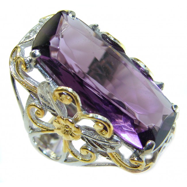 Exotic Purple Quartz two tones .925 Sterling Silver handcrafted Ring s. 5 3/4