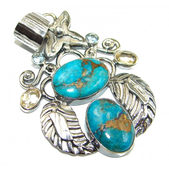 Turquoise with Copper vains .925 Sterling Silver habndmade Pendant