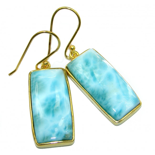 Blue Larimar Gold over .925 Sterling Silver handcrafted earrings