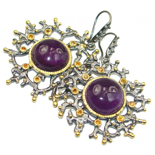 Huge Vintage Design Authentic Amethyst .925 Sterling Silver handmade earrings